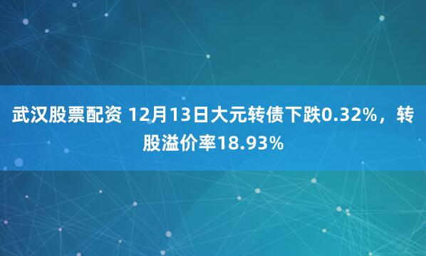 武汉股票配资 12月13日大元转债下跌0.32%，转股溢价率18.93%